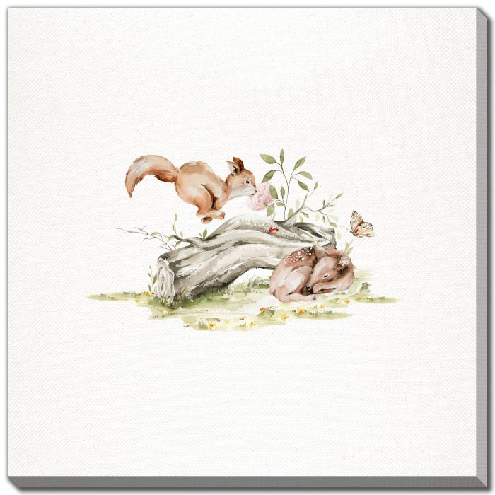 Resting Fawn And Leaping Squirrel