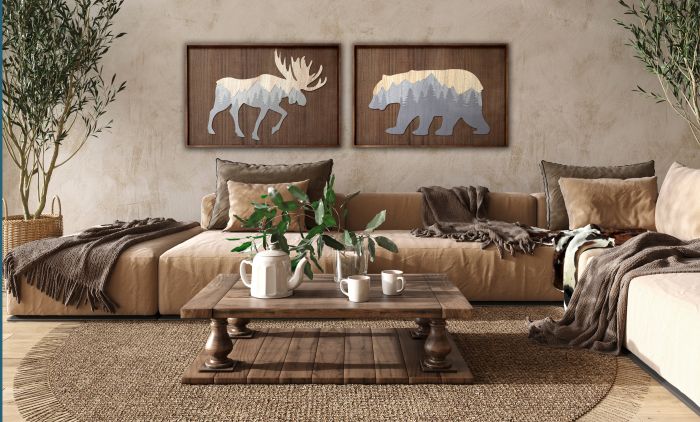Brown Wood Animals Set of 2
