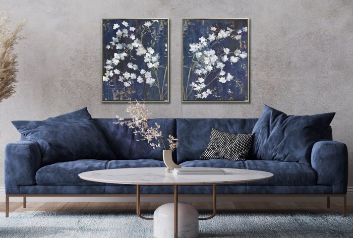Navy Blossoms Set of 2